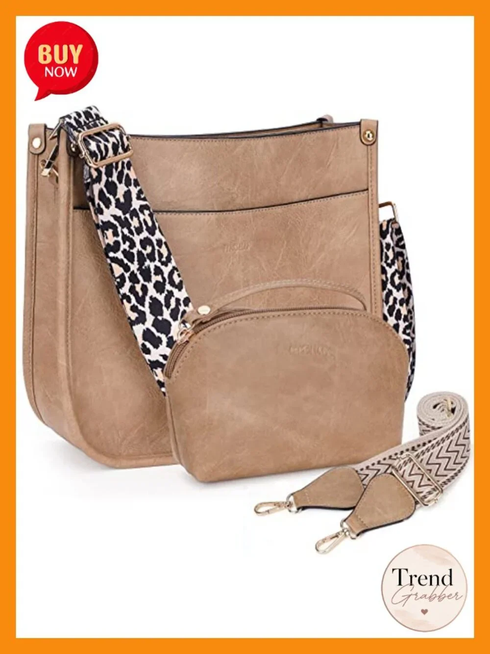 2-Piece Crossbody Hobo Bag Set with Adjustable Guitar Straps Vegan Leather